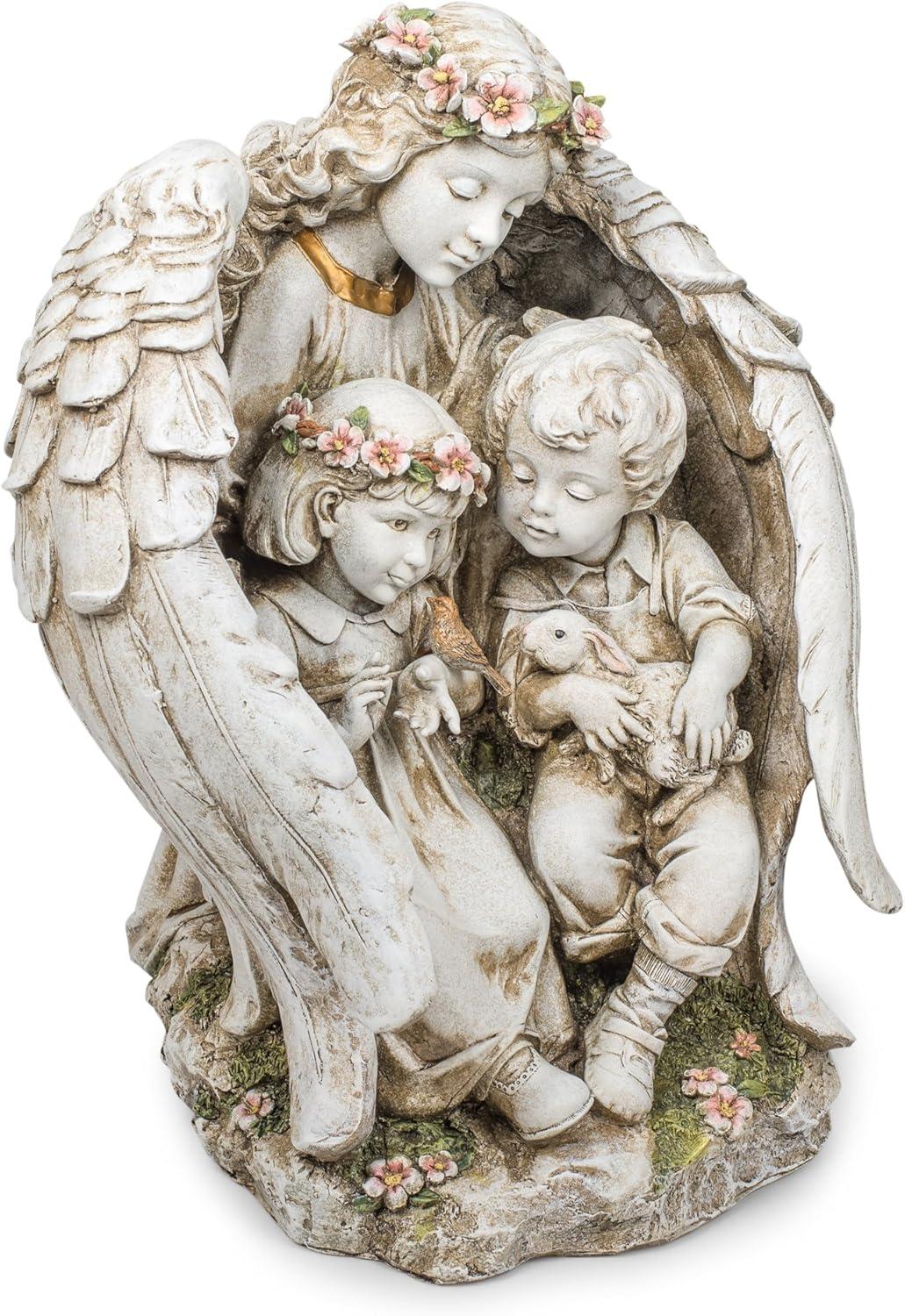 Hand-Painted Angel with Children Resin Garden Statue