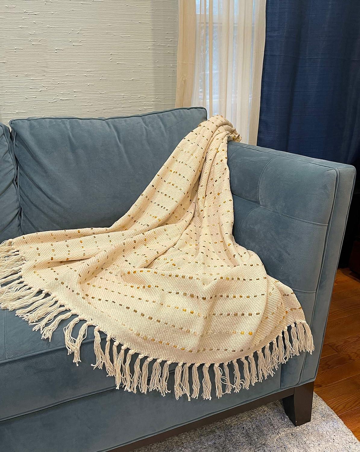 Elegant Boho Striped Cotton Throw Blanket with Fringe 50" x 60"