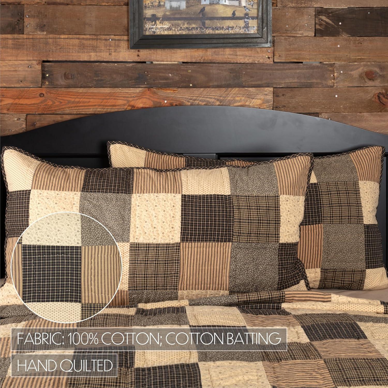 Kettle Grove King Sham in Black and Khaki Cotton Patchwork