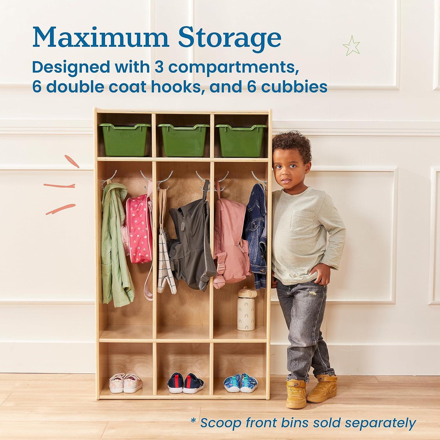 ECR4Kids Streamline 3-Section Coat Locker, Classroom Furniture