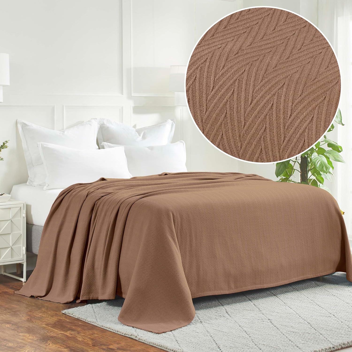 Superior Dobbyweave Knit Cotton Blanket, All Season Bed Blanket, Full/Queen 88" x 100", Taupe