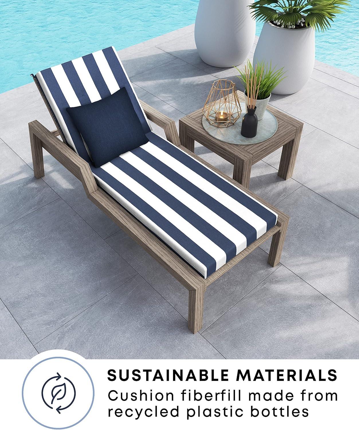 Honeycomb Textured Polypropylene and Polyester Chaise Lounge Cushion, Navy and White