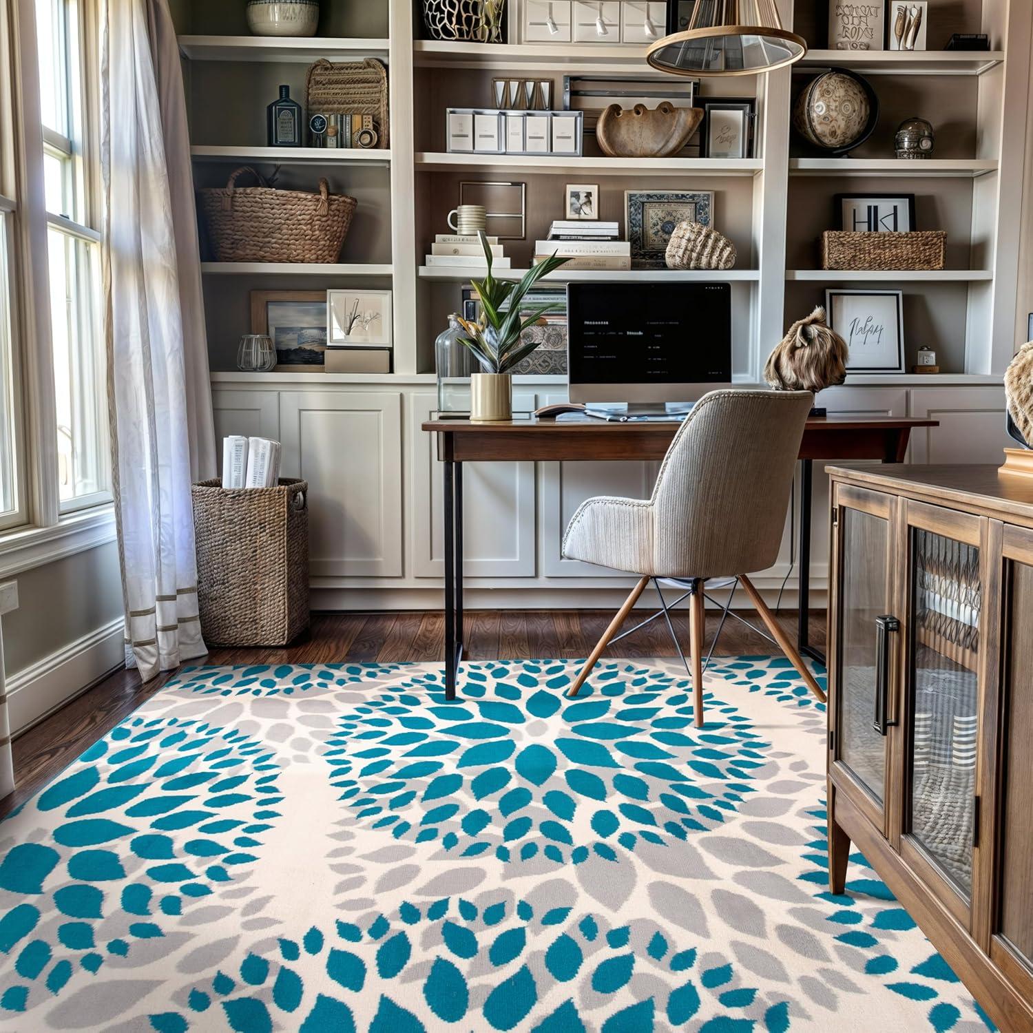 World Rug Gallery Modern Floral Circles Blue 5' x 7' Area Rug