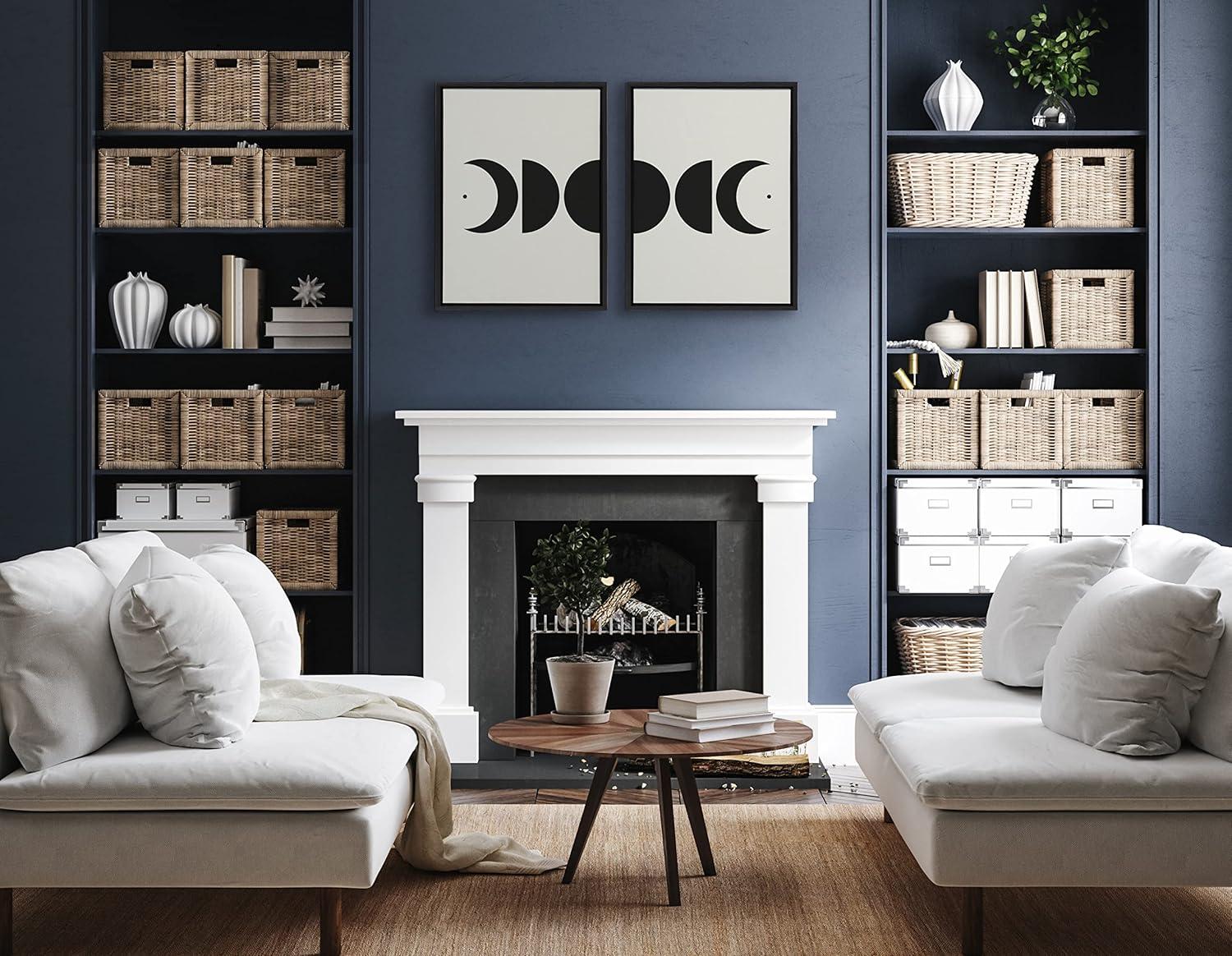 Kate and Laurel Sylvie Modern Geometric Moon Phases Framed Canvas Set by The Creative Bunch Studio, 2 Piece 18x24, Black