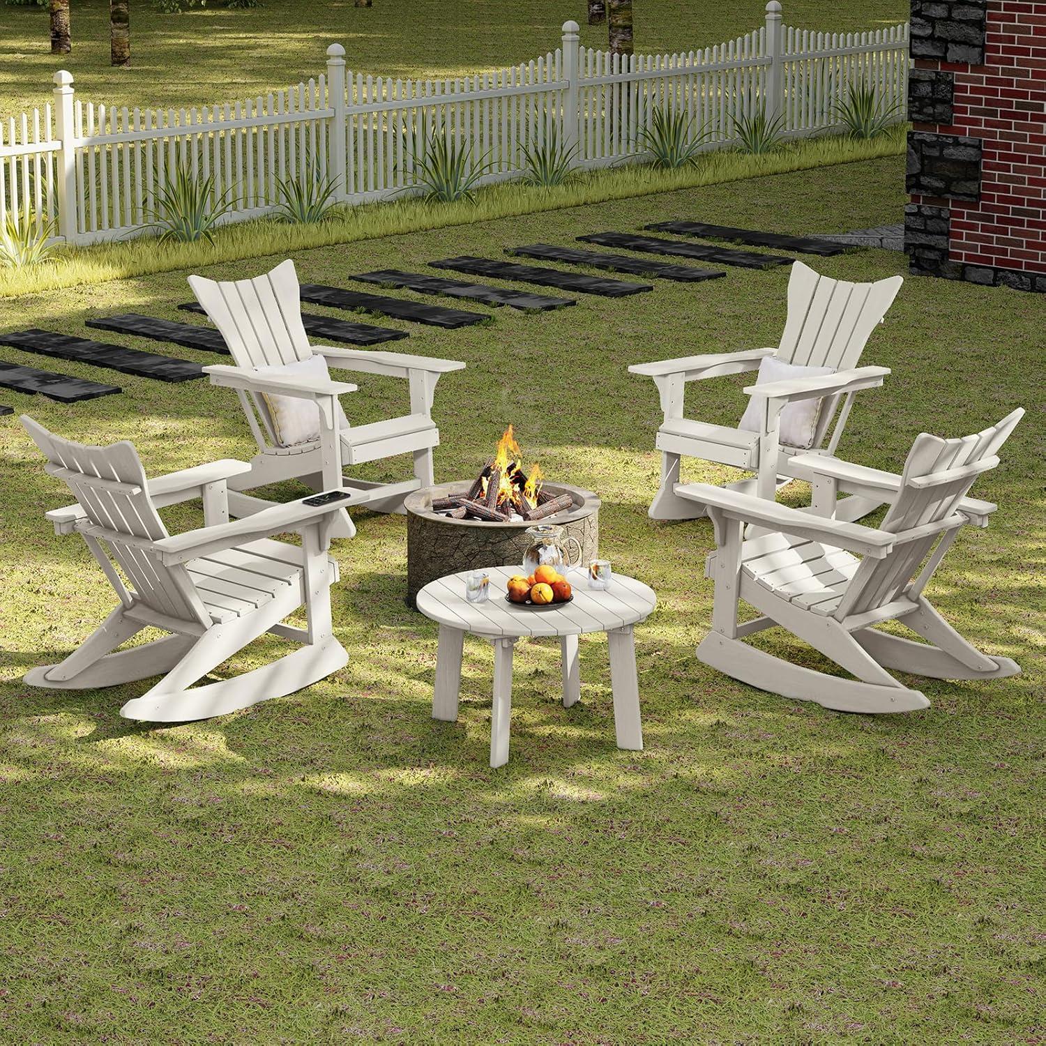 White Round Plastic Outdoor Adirondack Side Table