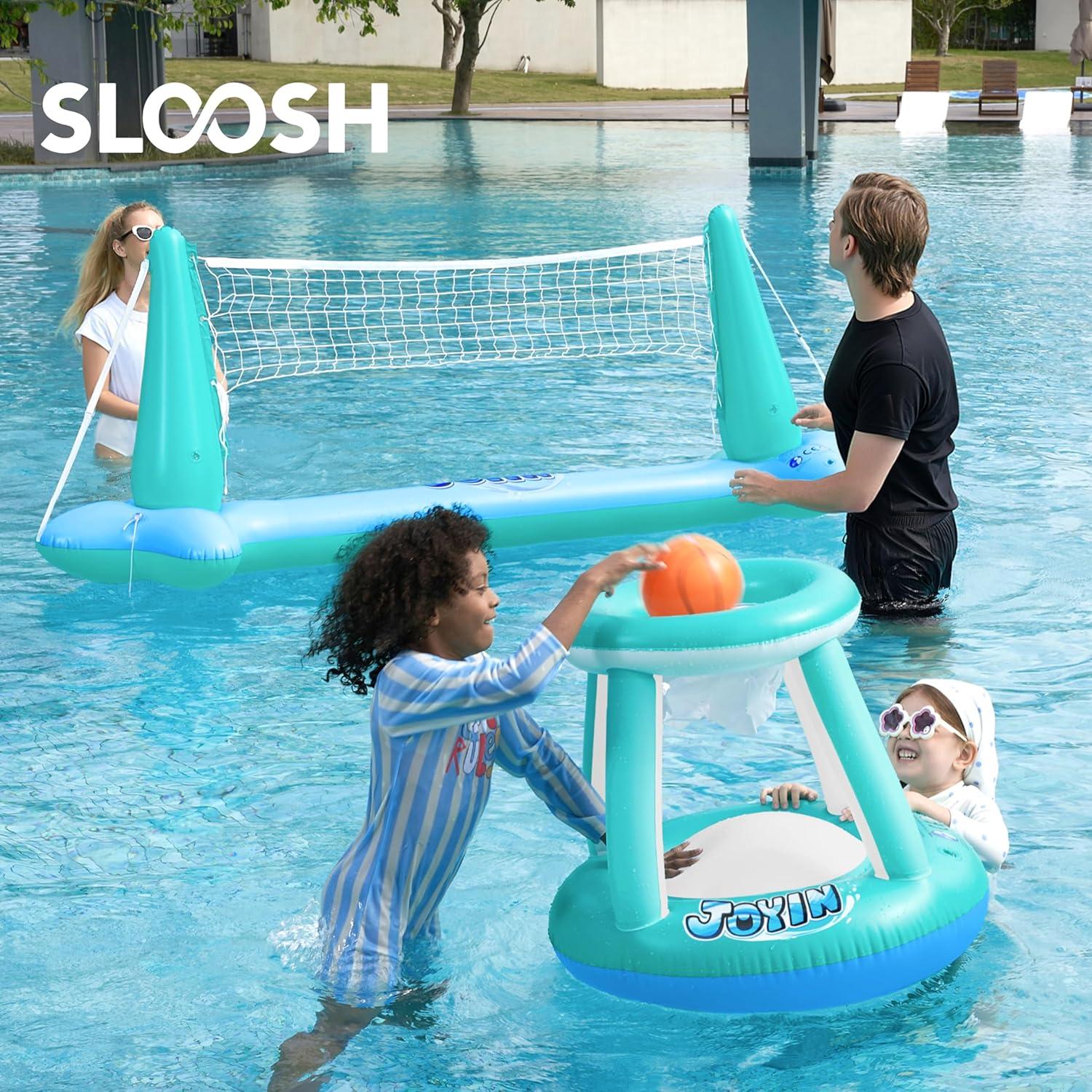 Phantoscope Floating Swimming Game Toy For Kids And Adults, Summer Floaties, Volleyball Court (105”X28”X35”)|Basketball (27”X23”X27”),L-Blue