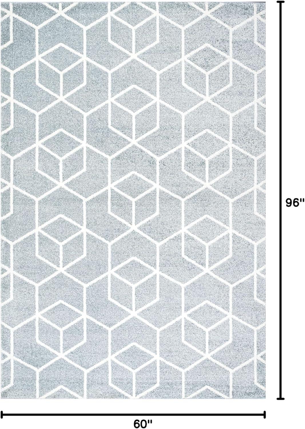 5'x8' Tumbling Blocks Modern Geometric Area Rug, Light Blue/White - JONATHAN Y