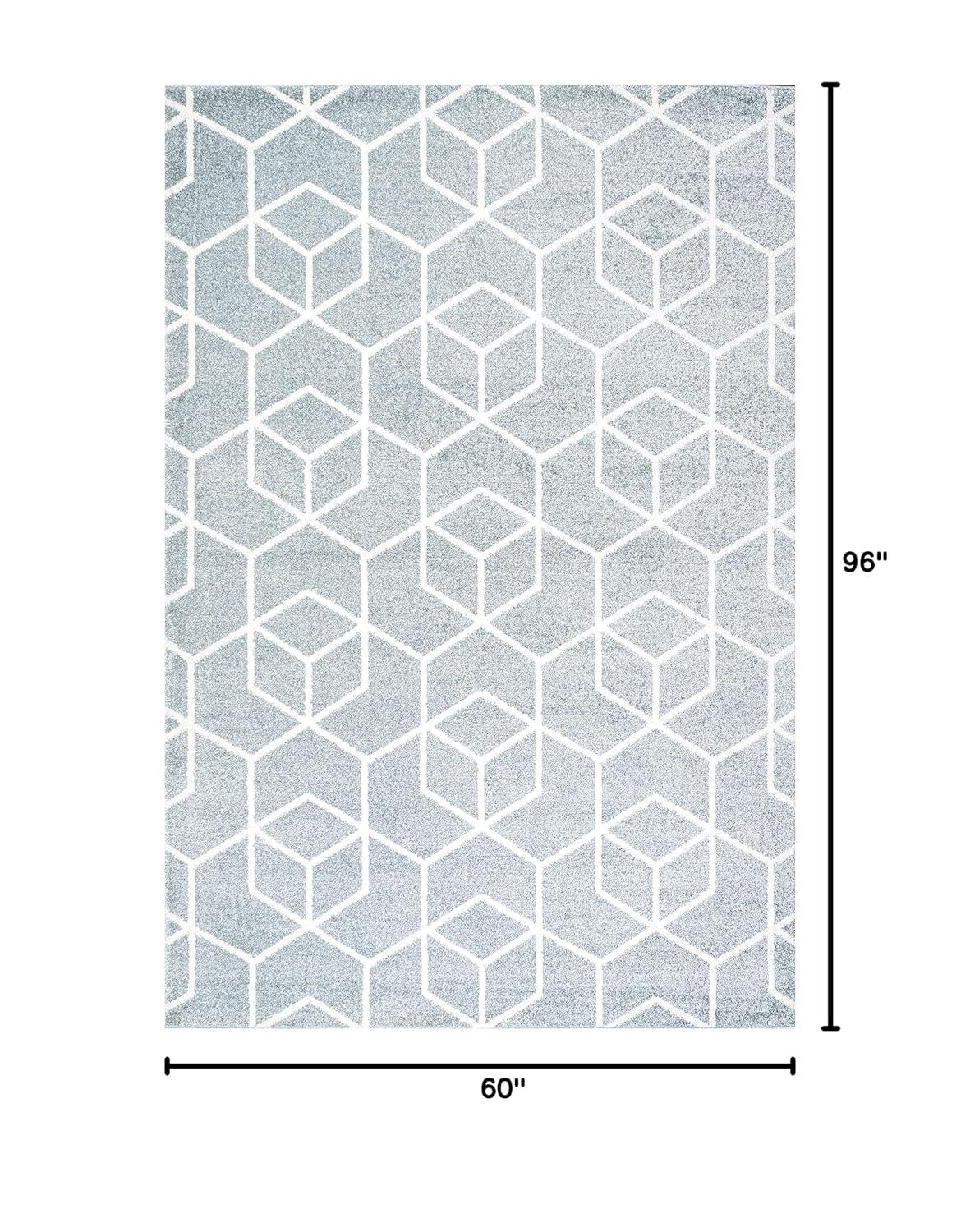 5'x8' Tumbling Blocks Modern Geometric Area Rug, Light Blue/White - JONATHAN Y