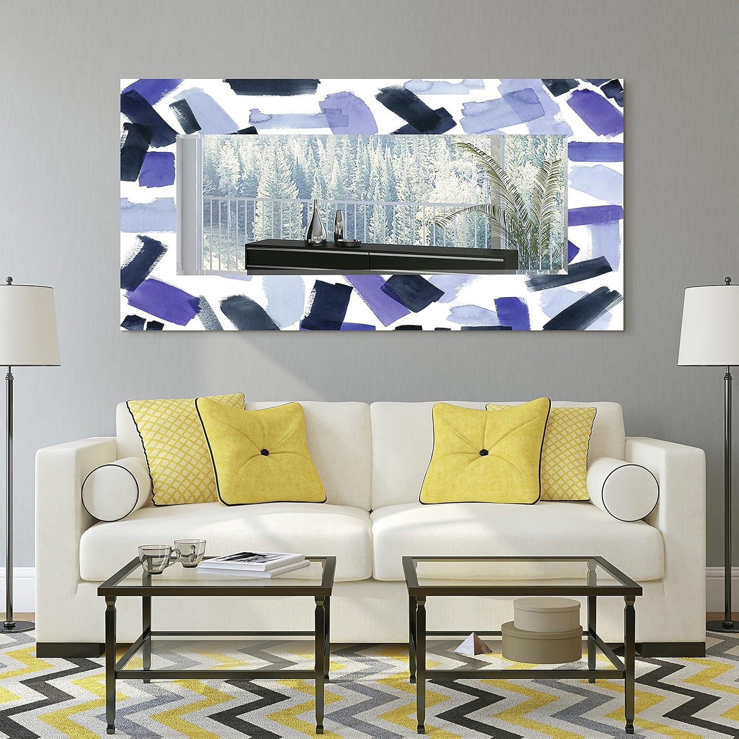 Empire Art Direct Cerulean Strokes Rectangular Beveled Mirror on Free Floating Reverse Printed Tempered Art Glass, 72" x 36" x 0.4", Ready to Hang