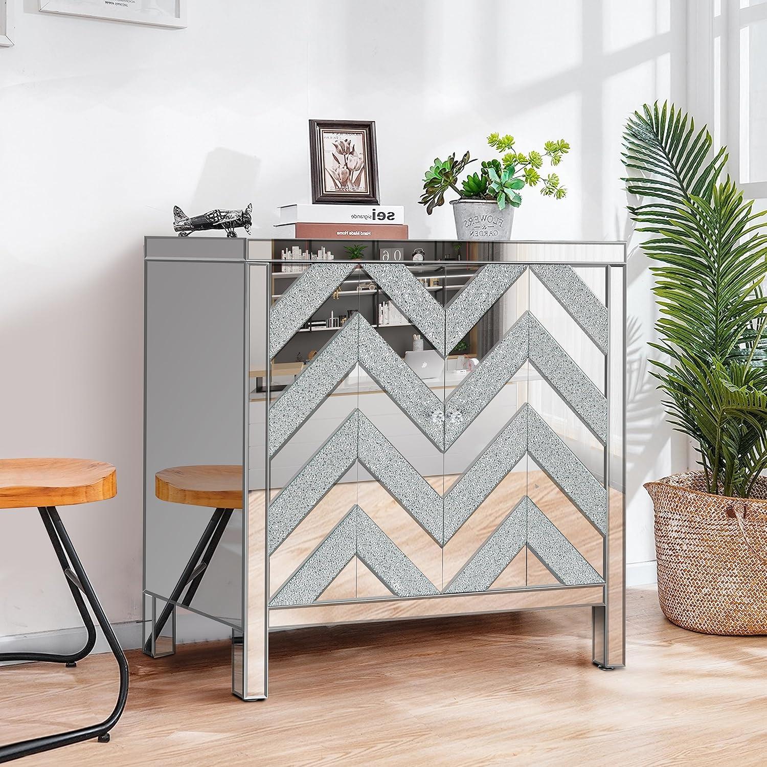 Storage Cabinet with Mirror Trim Living Room Dining Room Entryway Kitchen M Shape