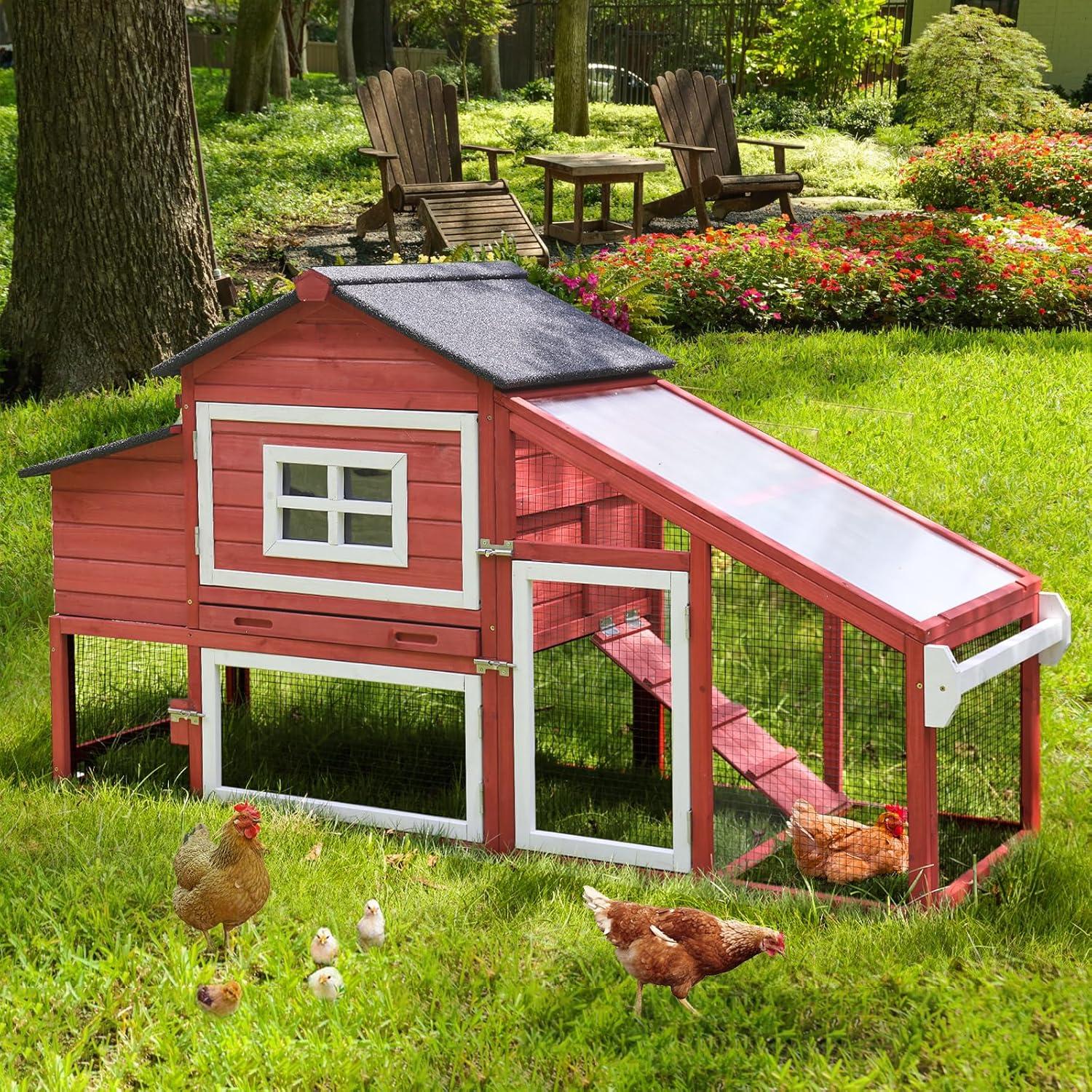 Aivituvin-AIR23-R Wooden Chicken Coop Red 67.3"(L)x26"(W)x39.4"(H)