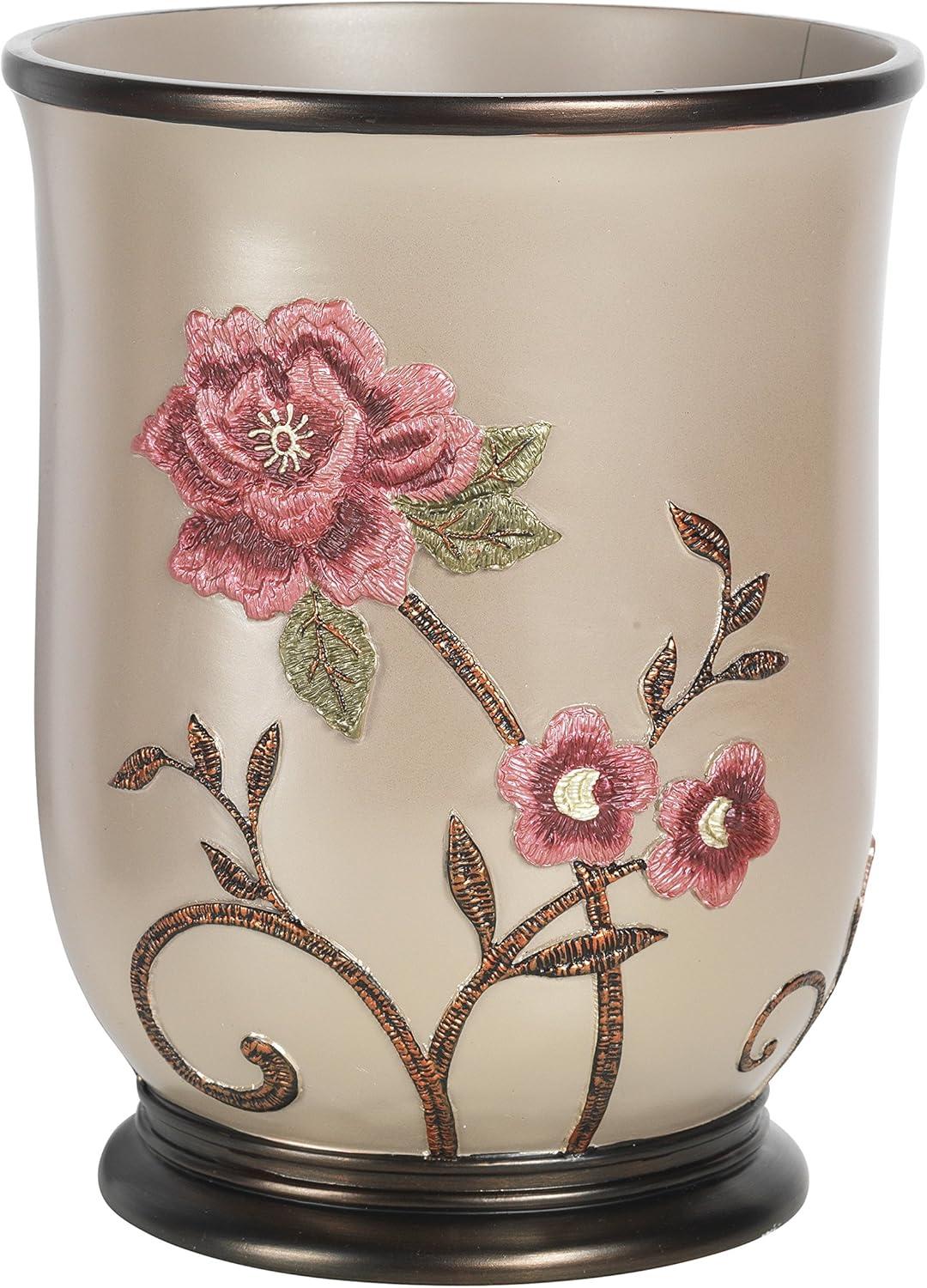 Larissa Beige and Red Floral Resin Waste Basket