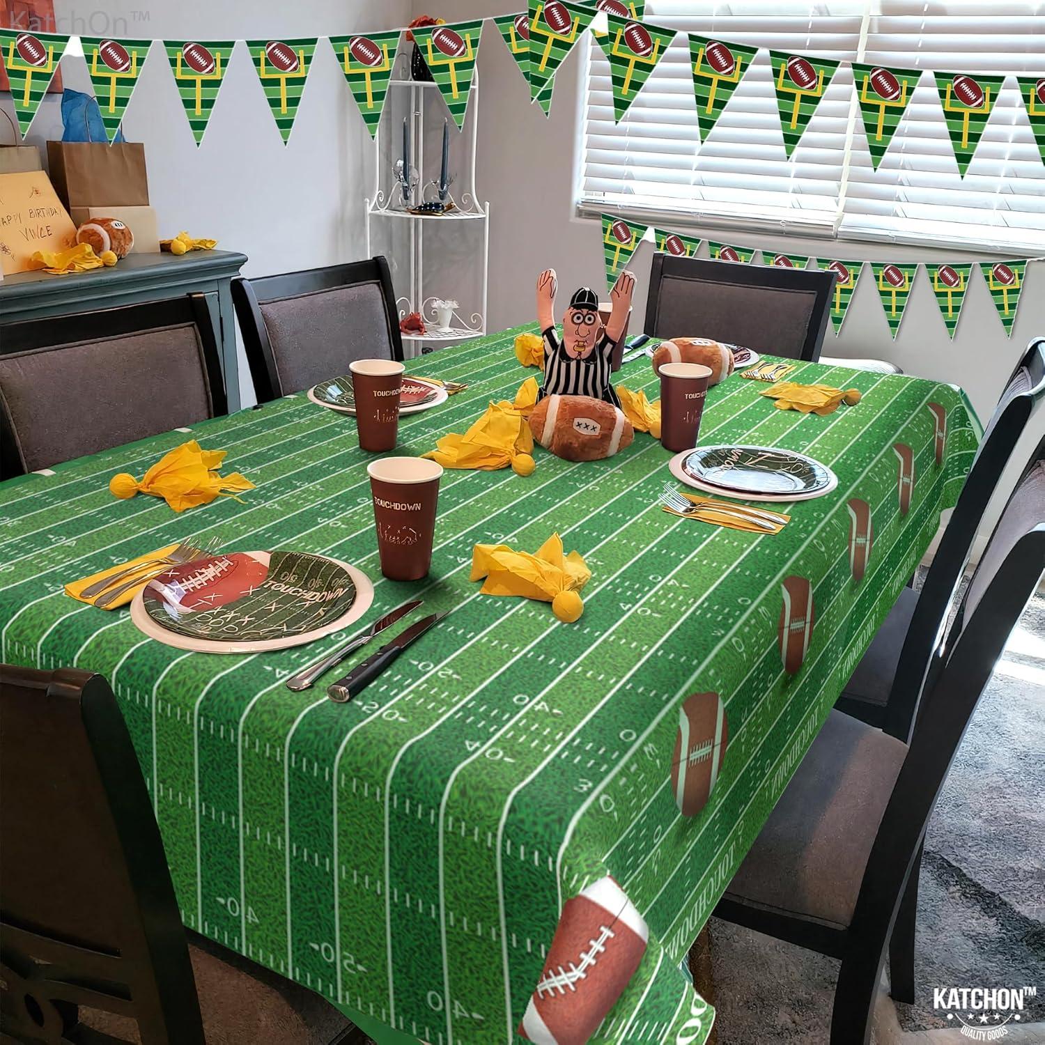 Juvale 3 Pack Football Plastic Tablecloth for Game Day Party, Green Table Cover (54 x 108 in)