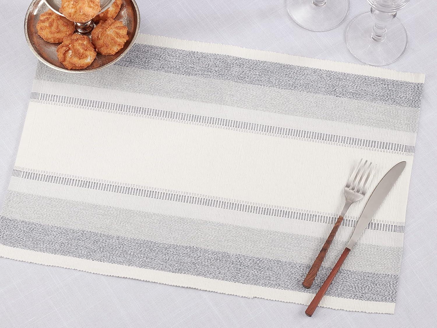 Blue and White Cotton Striped Rectangle Placemats Set