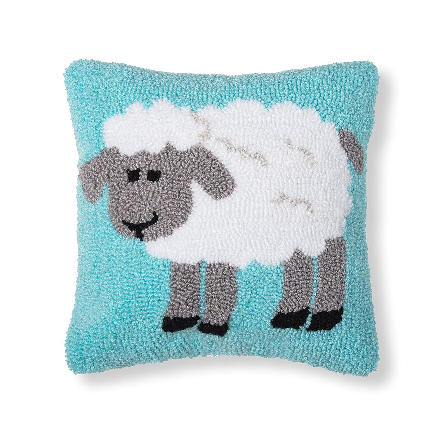 C&F Home 12" x 12" Fluffy Sheep Hooked Spring Easter Themed Small/Petite Accent Throw Pillow