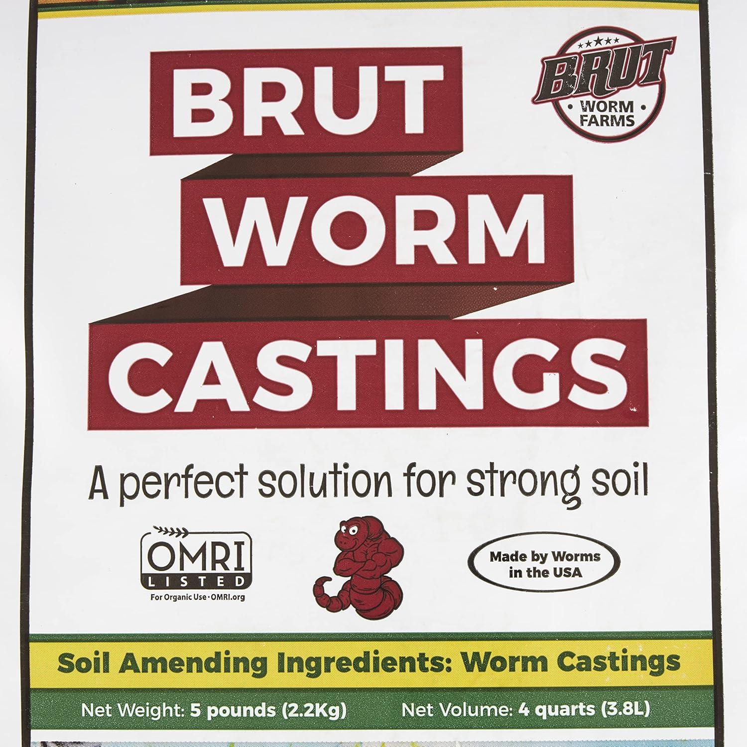 Brut Organic Worm Castings – 5 LB – Natural Nutrients, Fertility Builder, Plant Food for Potting Soil, Garden Soil, Indoor and Outdoor Use