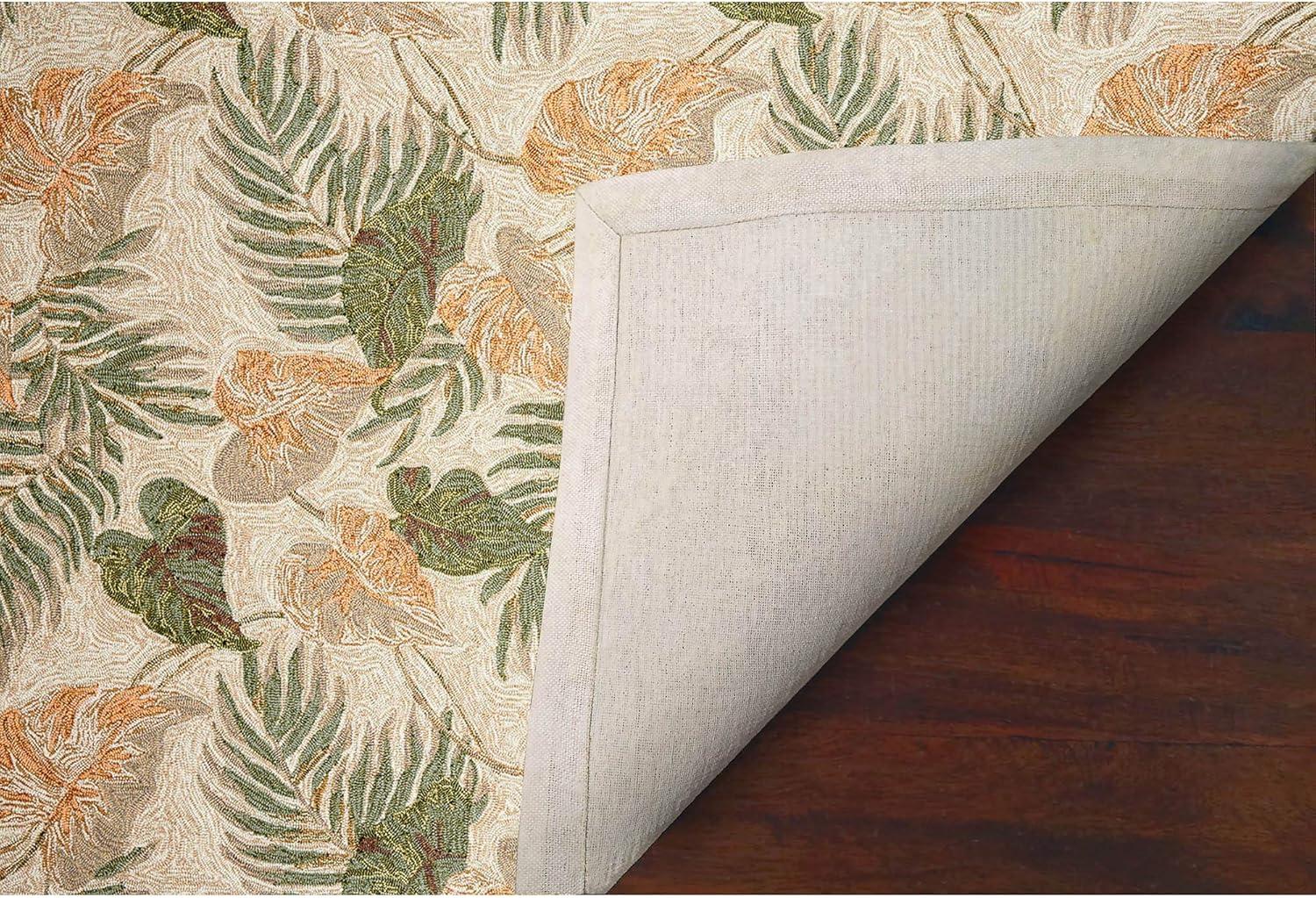 Tropical Leaf Beige and Green Hand-Tufted Indoor/Outdoor Rug