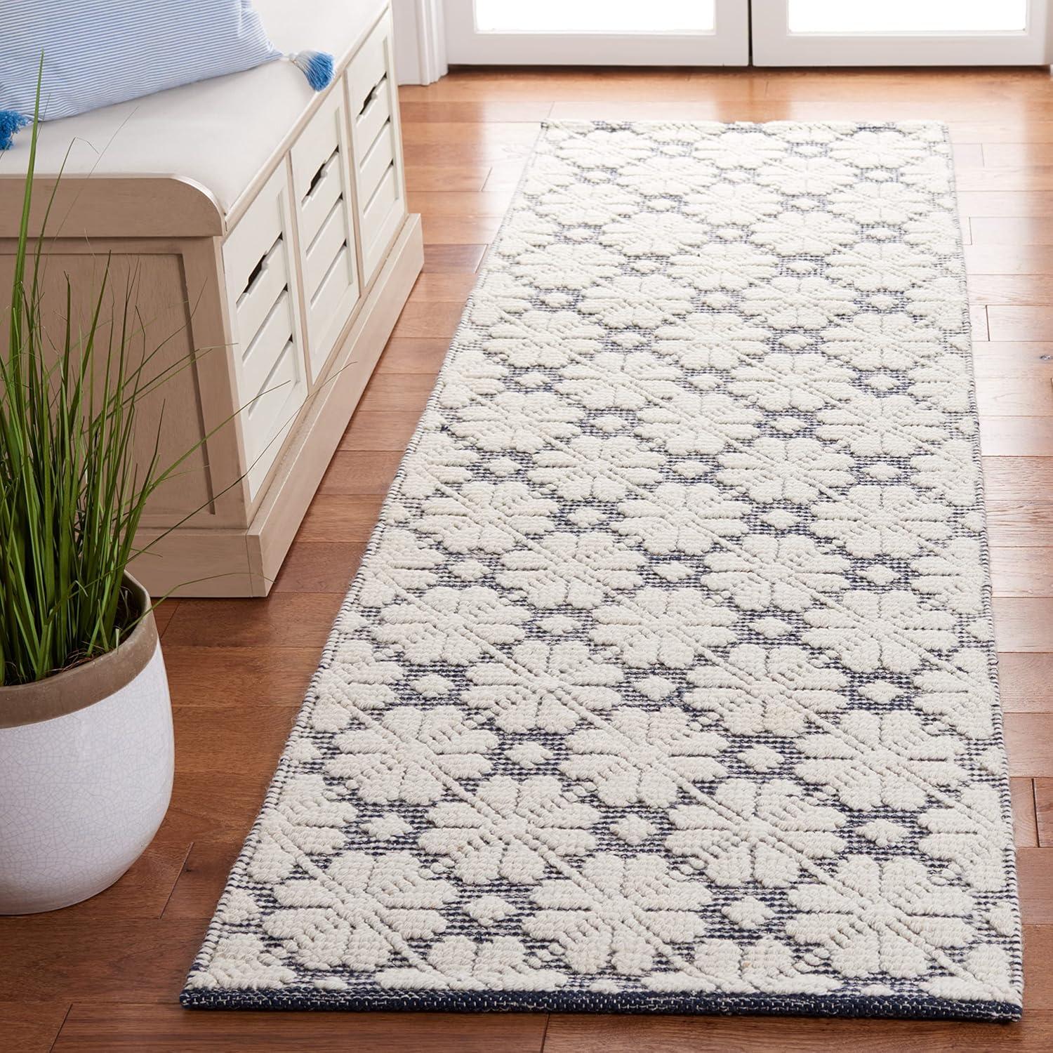 Martha Stewart MSR3503 Hand Woven Runner Rug - Ivory/Navy - 2'3"x8' - Safavieh.