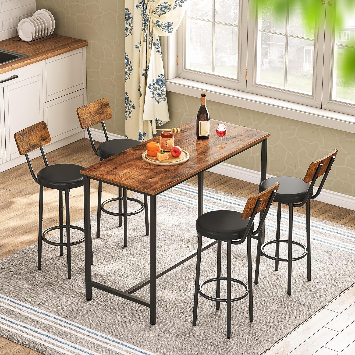 Bar Table, Rectangular Pub Table, 47.2” Counter Height Table, High Pub Table, Industrial Bar Height Table, Dining Table for Kitchen, Living Room, Easy to Assemble, Rustic Brown BF50BT01