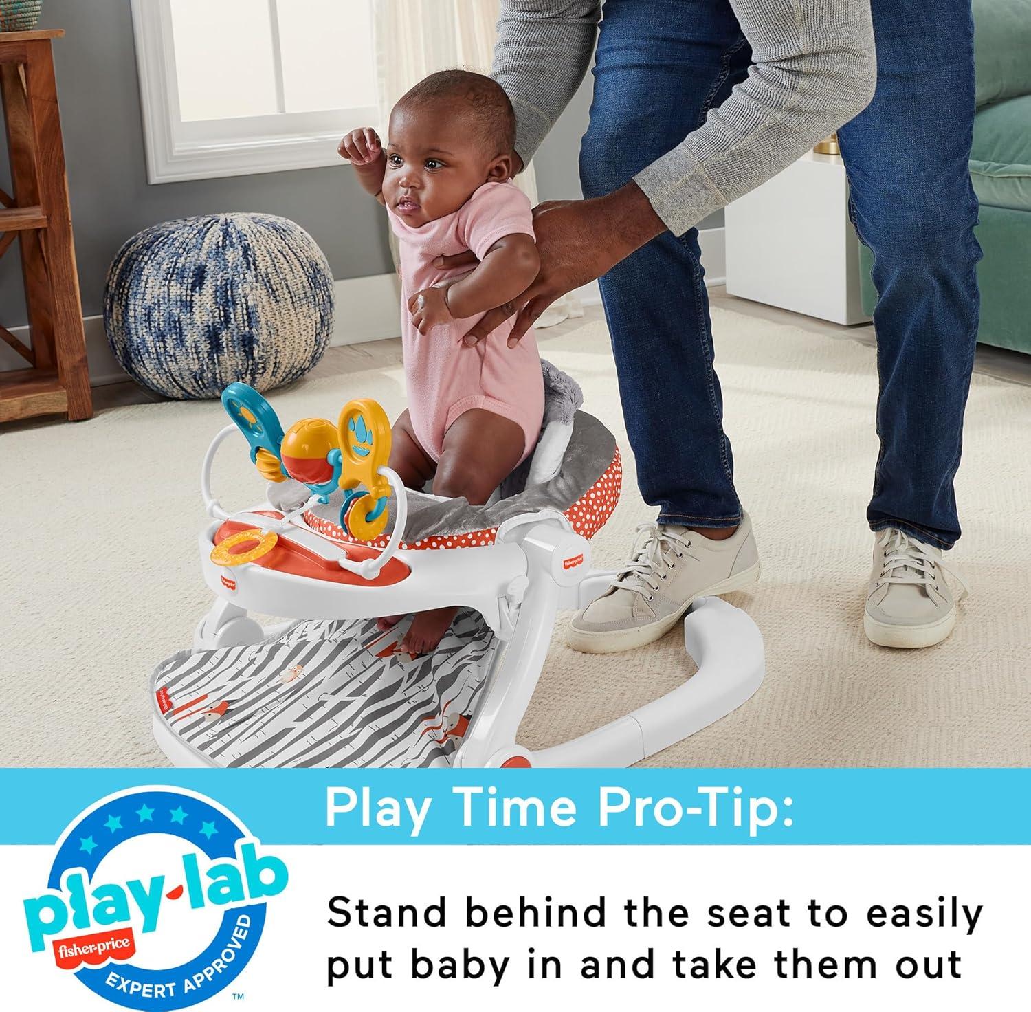 Fisher-Price Deluxe Sit-Me-up Floor Seat Infant Chair with Feeding Tray and Toys, Happy Hills