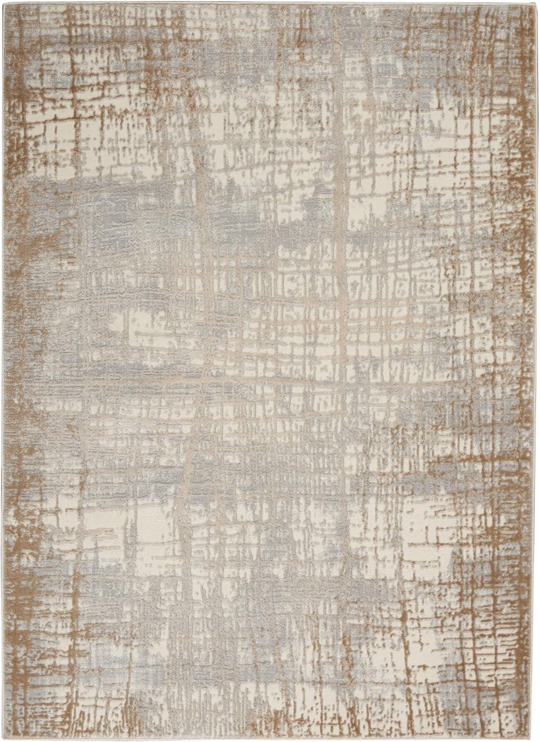 Ivory & Taupe Abstract Handmade Wool Blend 4' x 6' Rug