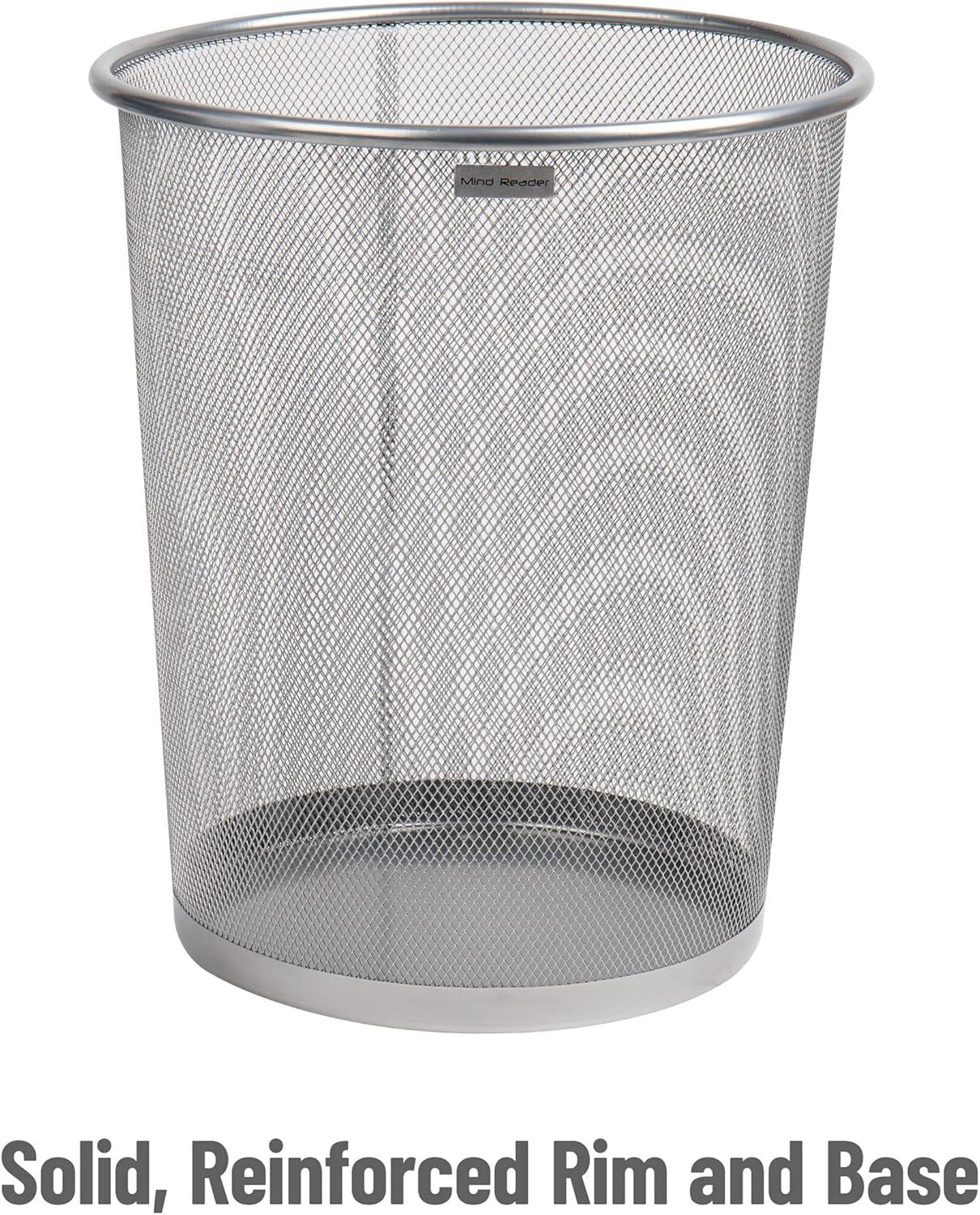 Mesh Trash Can, 16.65L (4.4 gal), Waste Paper Basket, Round, Metal, 11.5"L x 11.5"W x 13.75"H