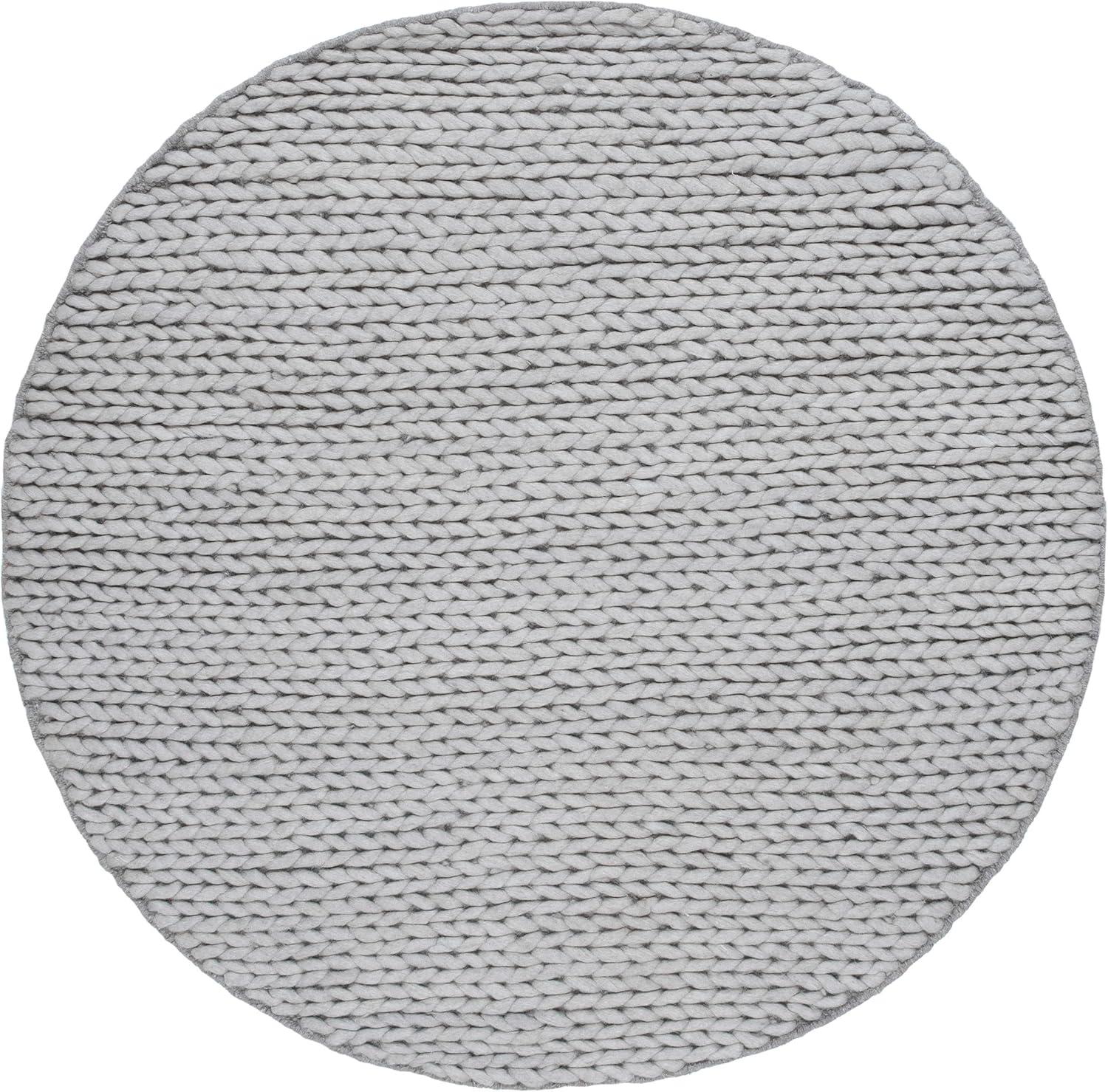 Light Grey Round Braided Wool Handmade Area Rug