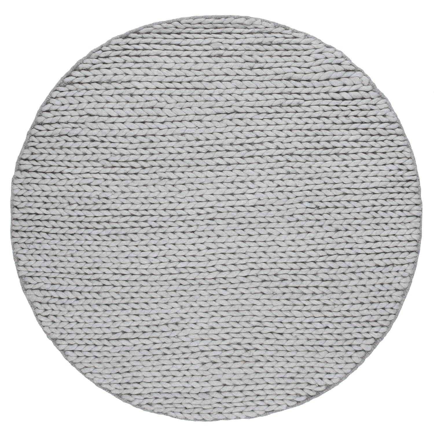 Light Grey Round Braided Wool Handmade Area Rug