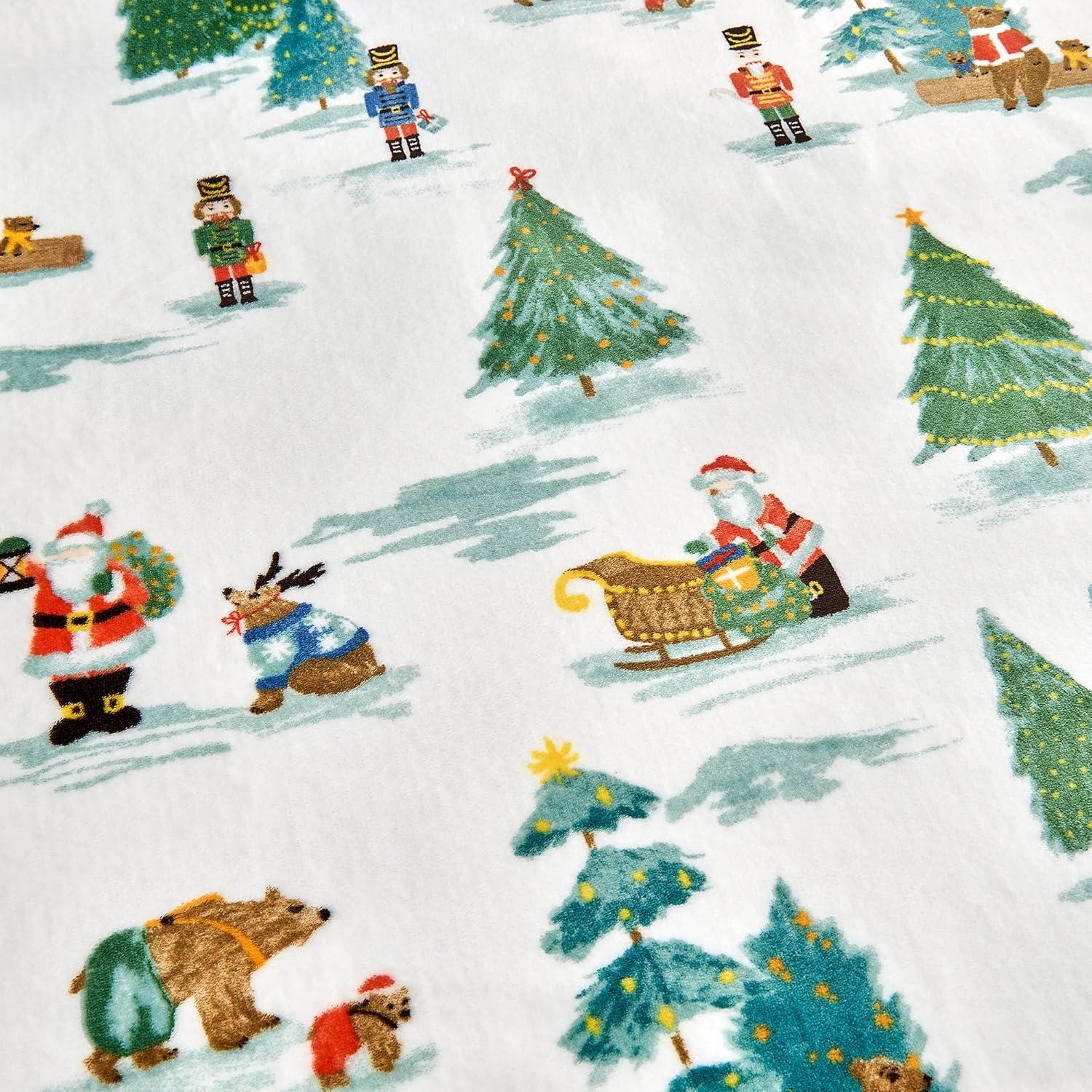 Holiday-Printed Plush Throw Blanket - Great Bay Home (50" x 60", Watercolor Santa and Friends)