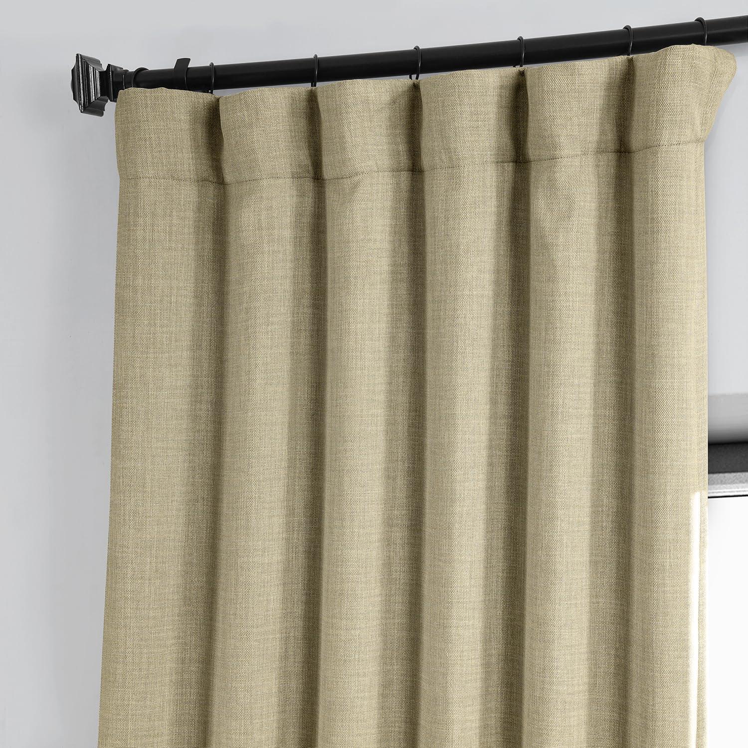 Thatched Tan Faux Linen Blackout Curtain Panel, 50W x 84L