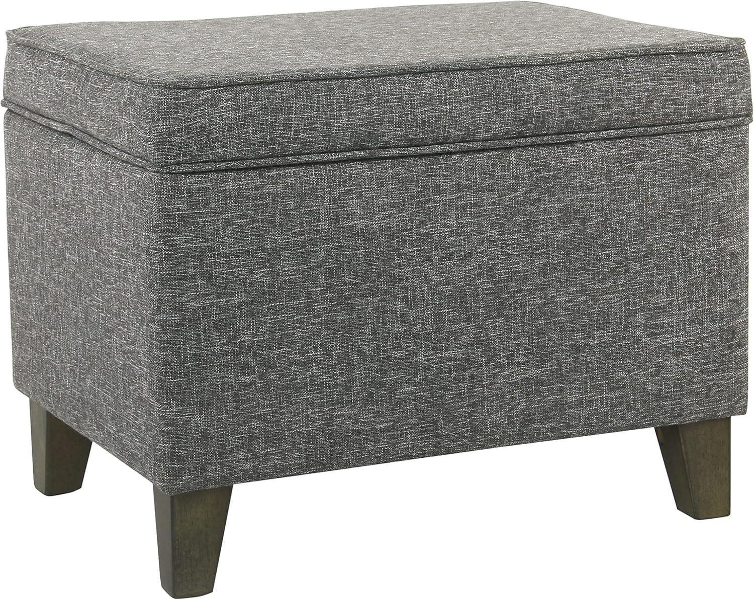 Slate Gray Heathered Tweed Medium Storage Ottoman with Walnut Legs