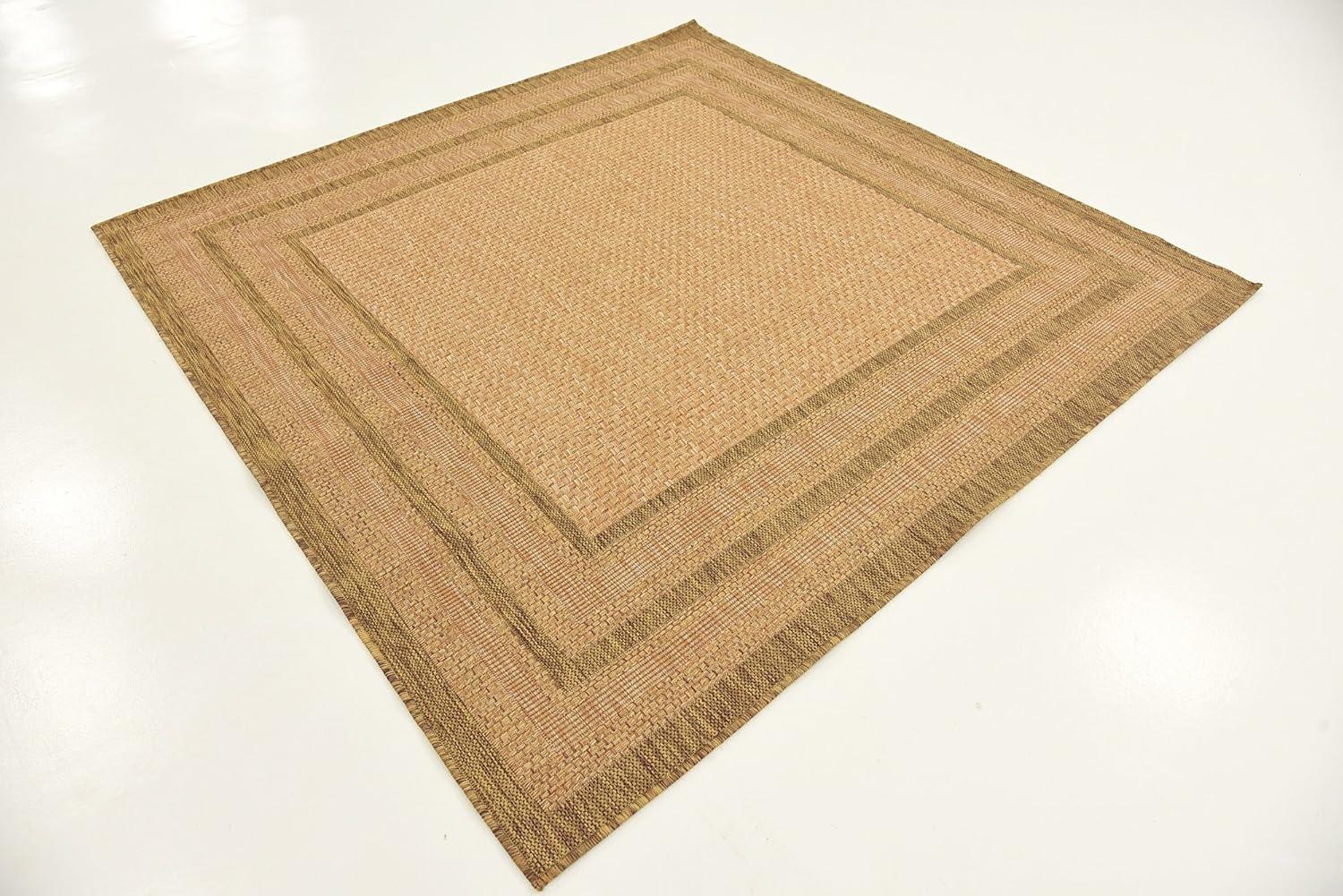 Multi Border Easy-Care Square Outdoor Rug 6' - Light Brown