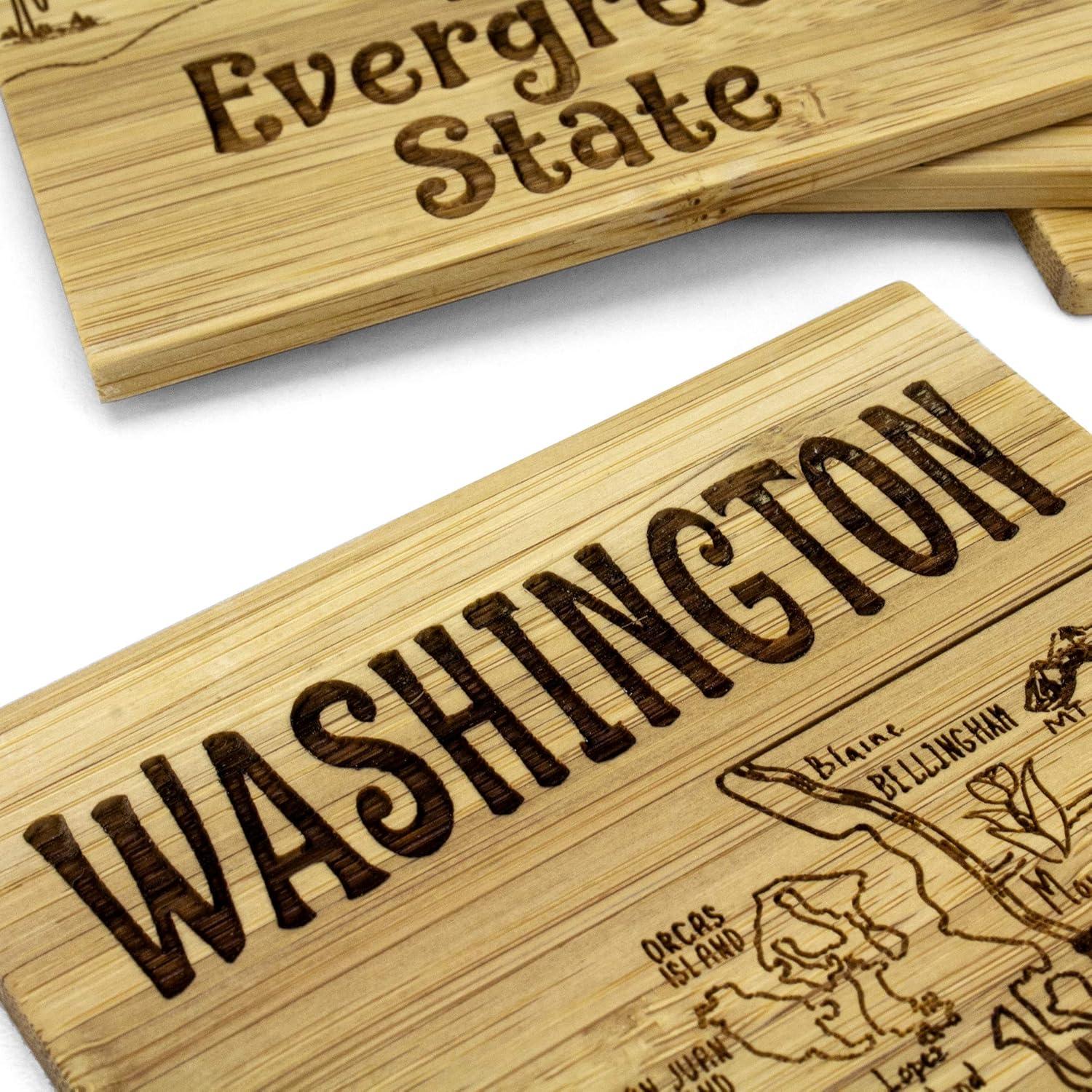 Washington State Bamboo Puzzle Coaster Set with Case