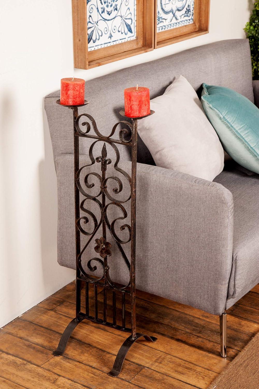 Decmode Traditional 32 X 13 Inch Black Iron Two-Light Candle Stand