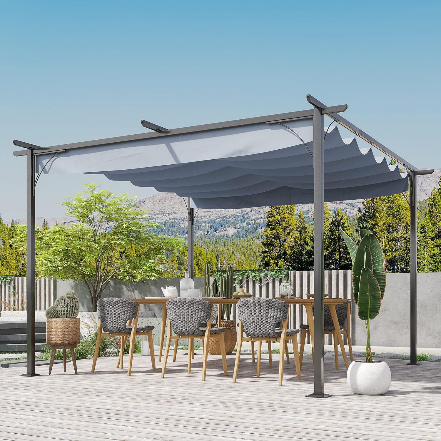 Gray Steel Retractable Pergola Canopy with UV Protection