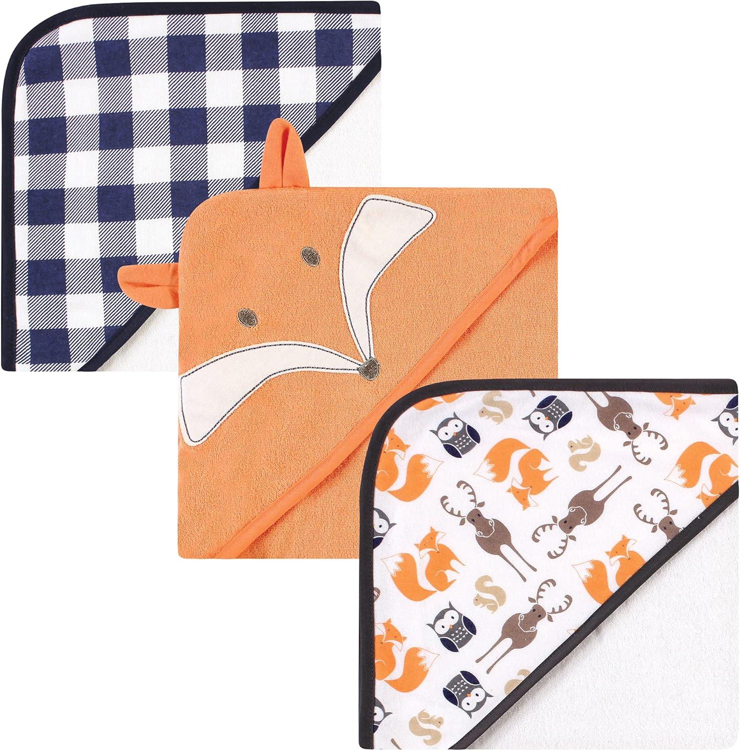 Hudson Baby Infant Girl 6Pc Cotton Rich Hooded Towels Bundle Set, Fox Pink Safari, One Size