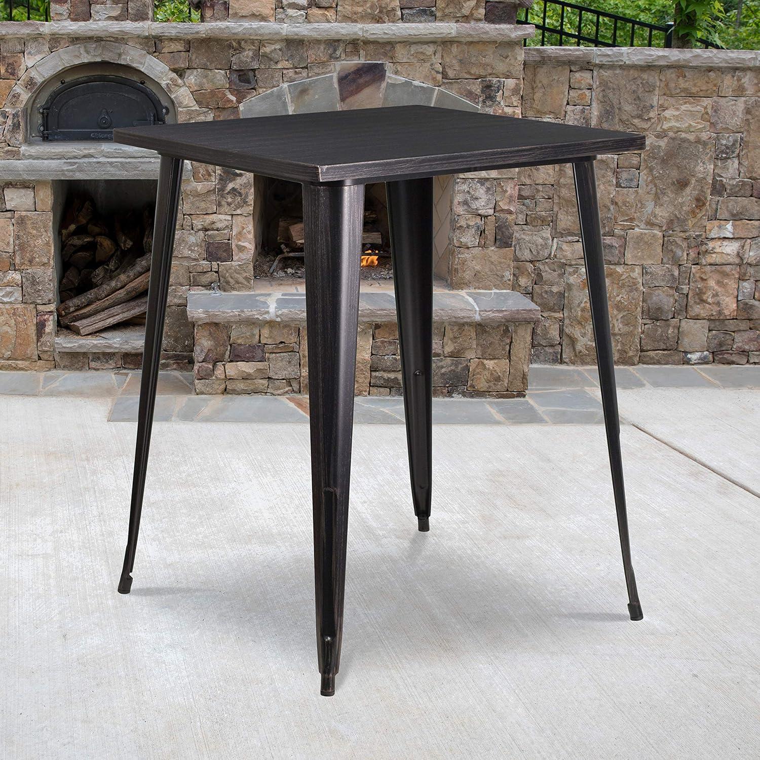 Flash Furniture Commercial Grade 31.5" Square Black-Antique Gold Metal Indoor-Outdoor Bar Height Table