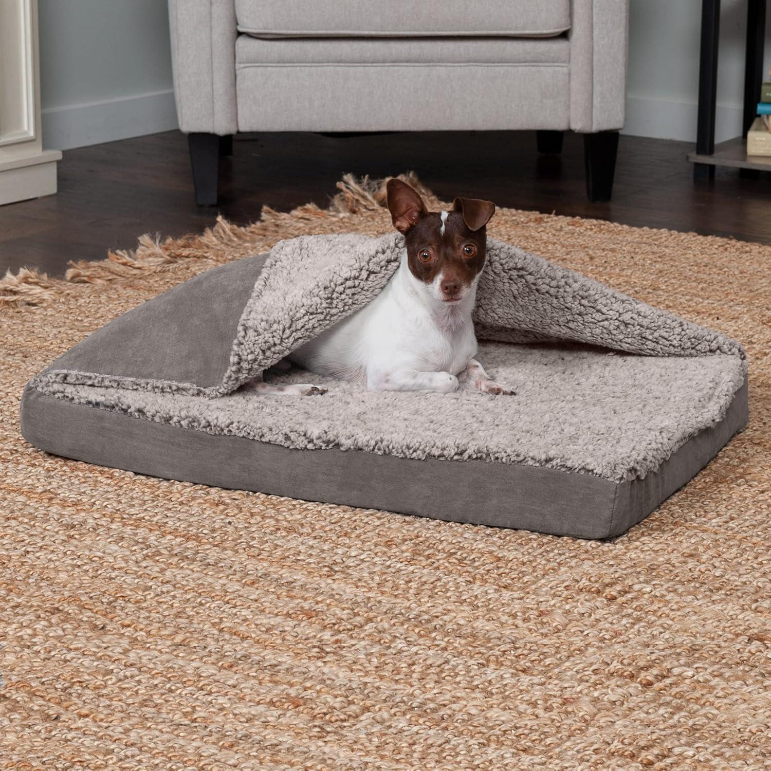 FurHaven Berber and Suede Blanket Top Mattress Memory Foam Dog Bed