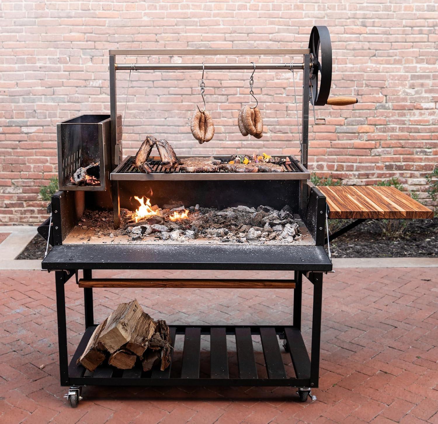 Backyard Discovery Argentine Santa Maria Heritage Wood Fire & Charcoal Steel BBQ Grill with Fire Bricks and Adjustable Grates