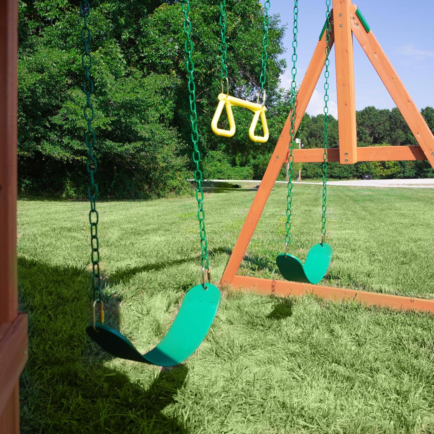 Woodland Cedar Wood Playset with Green Slide and Swings