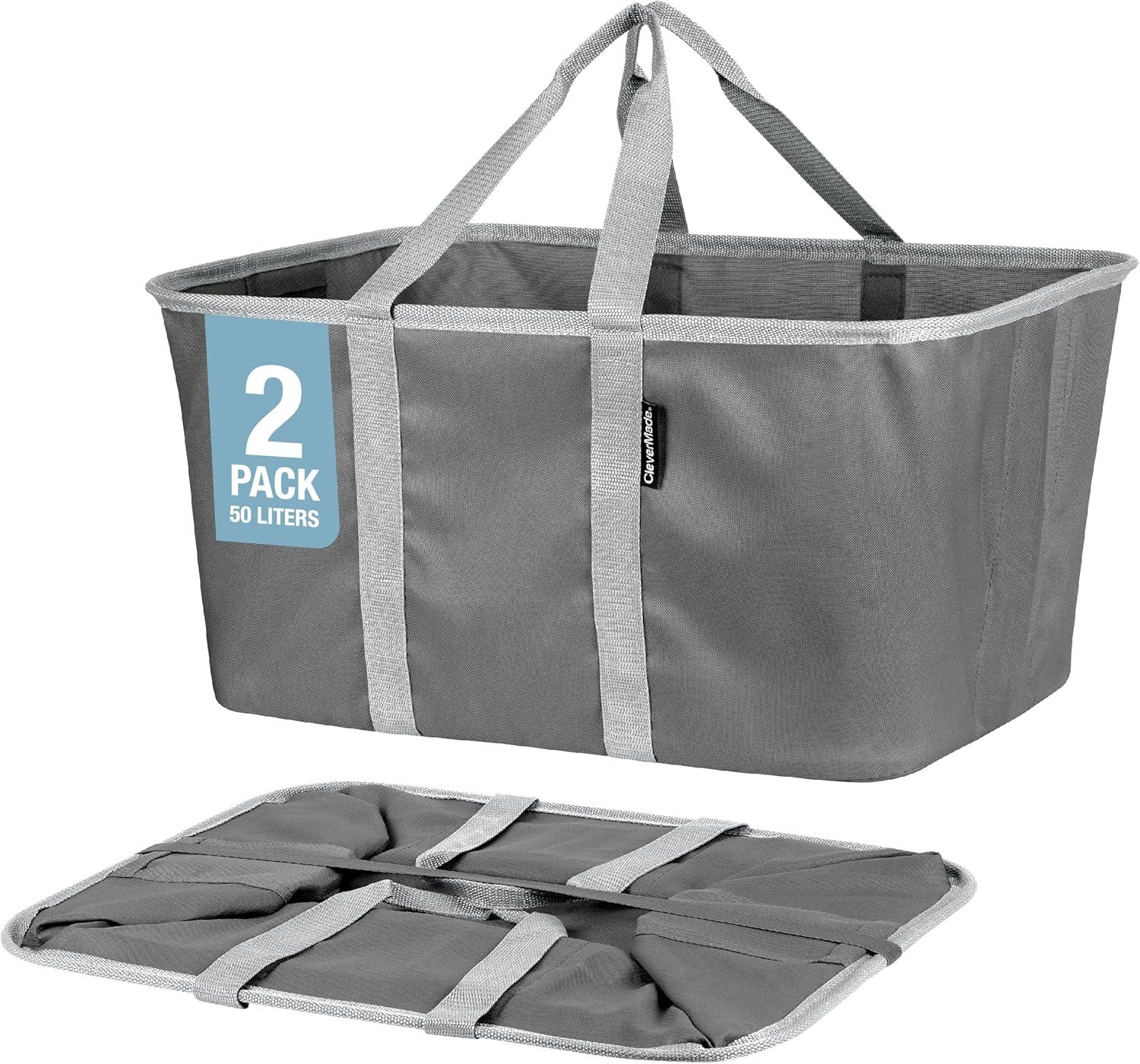 CleverMade Collapsible Laundry Tote 2PK - 50L (13 Gal) Charcoal/Gray