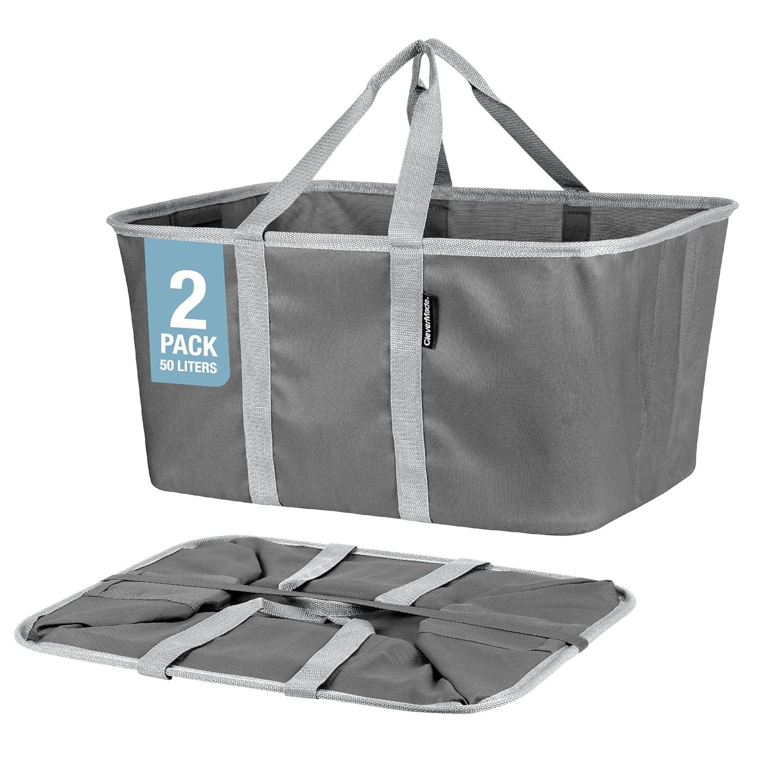 CleverMade Collapsible Laundry Tote 2PK - 50L (13 Gal) Charcoal/Gray