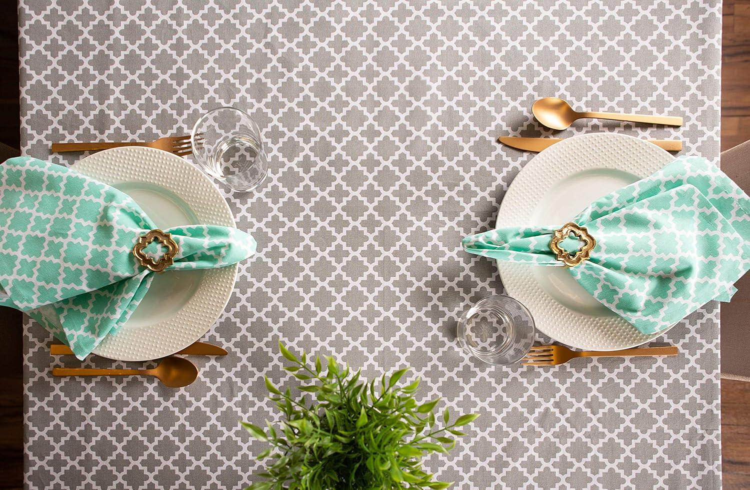 Gray Lattice Cotton Tablecloth with Pleated Corners, 60x84