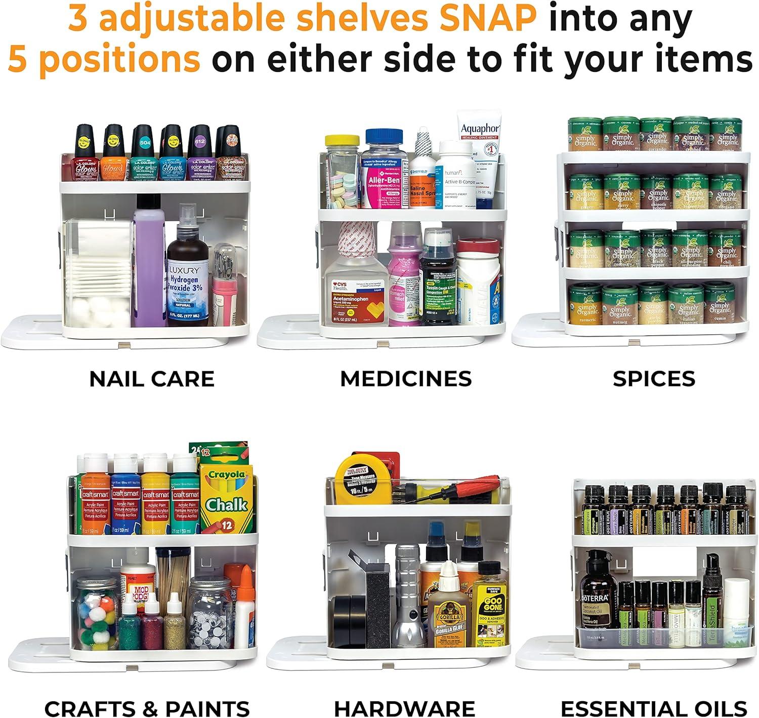 Cabinet Caddy SNAP! Spice Rack Organizer for Cabinet - Slide & Rotate Seasoning Organizer - 3 Snap-In Adjustable Shelves for 5 Tier of Storage - Magnetic Modular Design - 8.9”H x 6.1”W x 10.8”D
