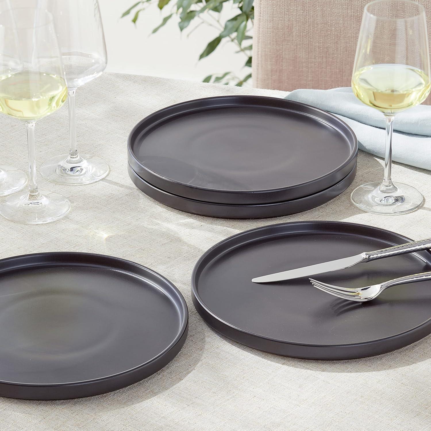 Black Matte Ceramic 10.25" Dinner Plates, Set of 4