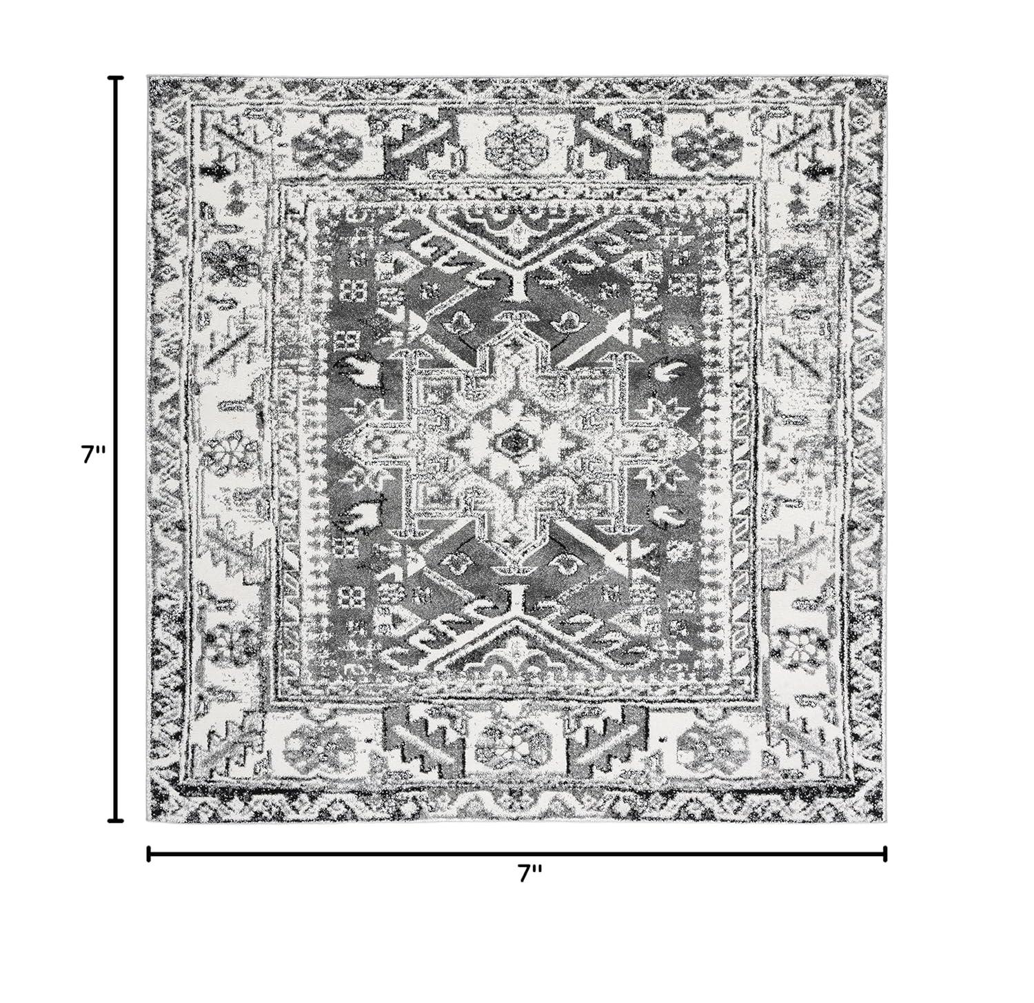 Vintage Hamadan VTH211 Power Loomed Indoor Area Rug - Grey/Ivory - 6'7"x6'7" - Safavieh
