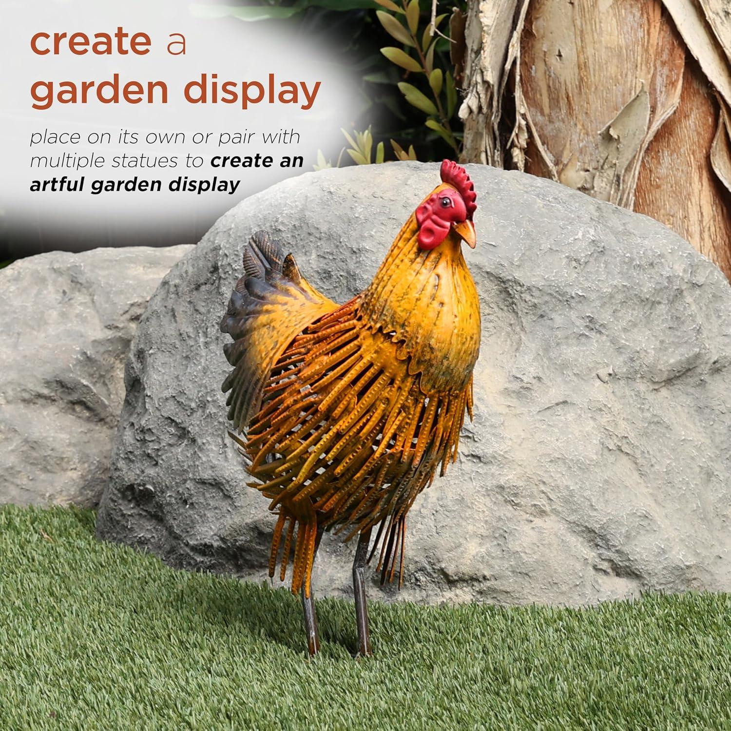 16" Indoor/Outdoor Metal Hen Decorative Garden Statue Golden Brown - Alpine Corporation: Iron Crafted Yard Art