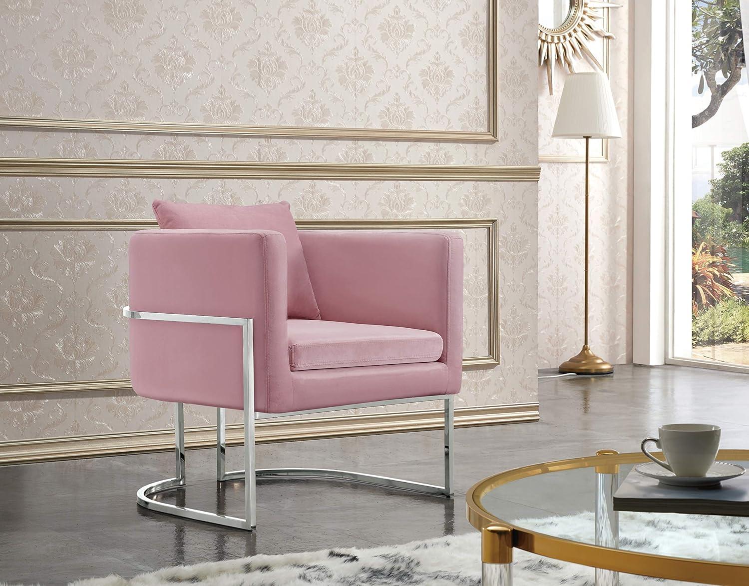 Pippa 18.5"H Velvet Accent Chair in Gray and Chrome-Meridian Furniture