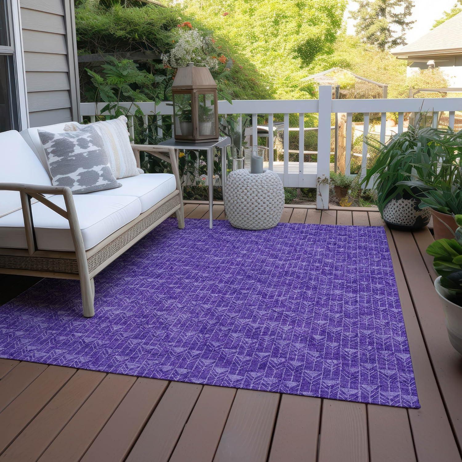 Purple Geometric Pattern Washable Synthetic Area Rug 3' x 5'