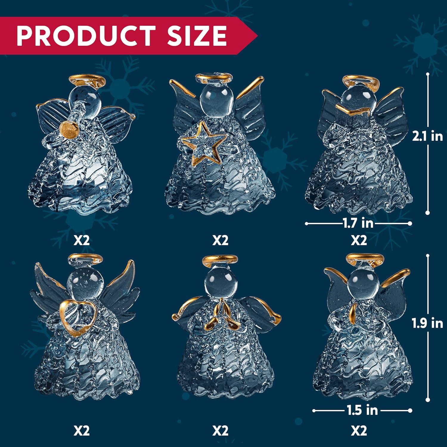 Set of 12 Clear Glass LED Angel Christmas Ornaments